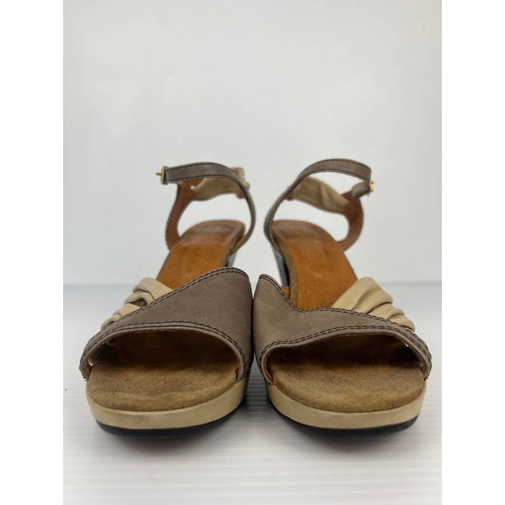 Chie Mihara Two Tone Leather Pleated Heeled Platform Sandals Taupe Spain 40.5 - Picture 3 of 12